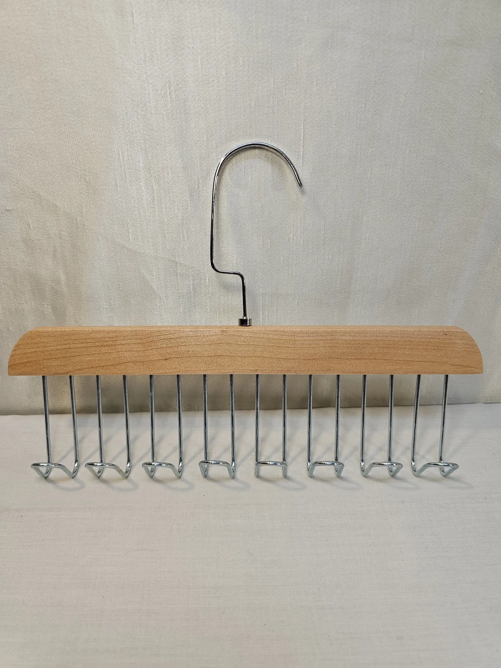 Wood and Chrome Multi-Slot Tie or Belt Hanger - Natural Wood